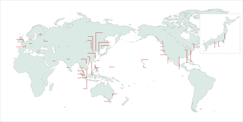 以下の各国名、地域名のリンクから詳細をご確認ください。