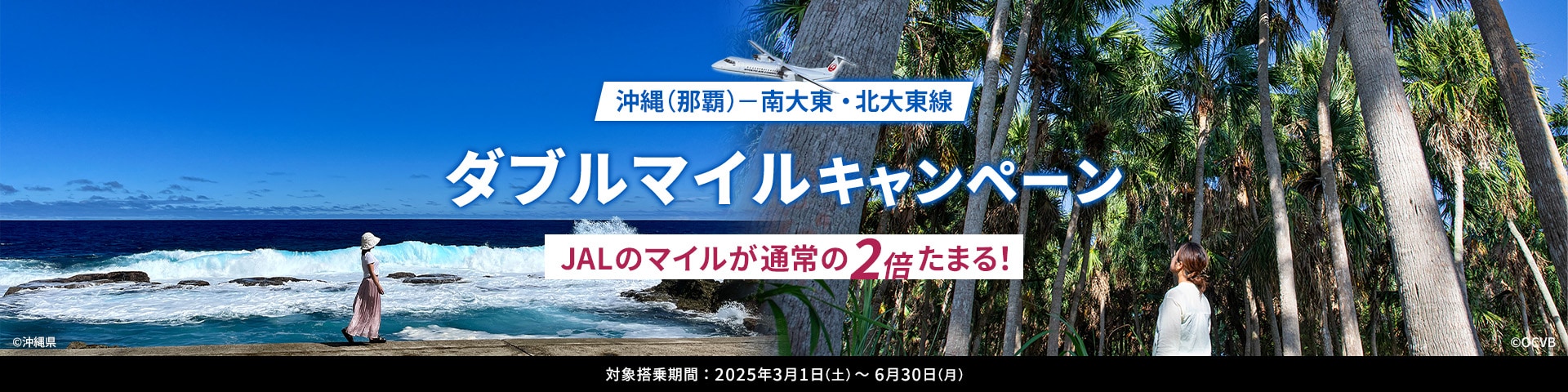 沖縄（那覇）－南大東・北大東線ダブルマイルキャンペーン JALのマイルが通常の2倍たまる！ 対象搭乗期間：2025年3月1日（土）～6月30日（月）