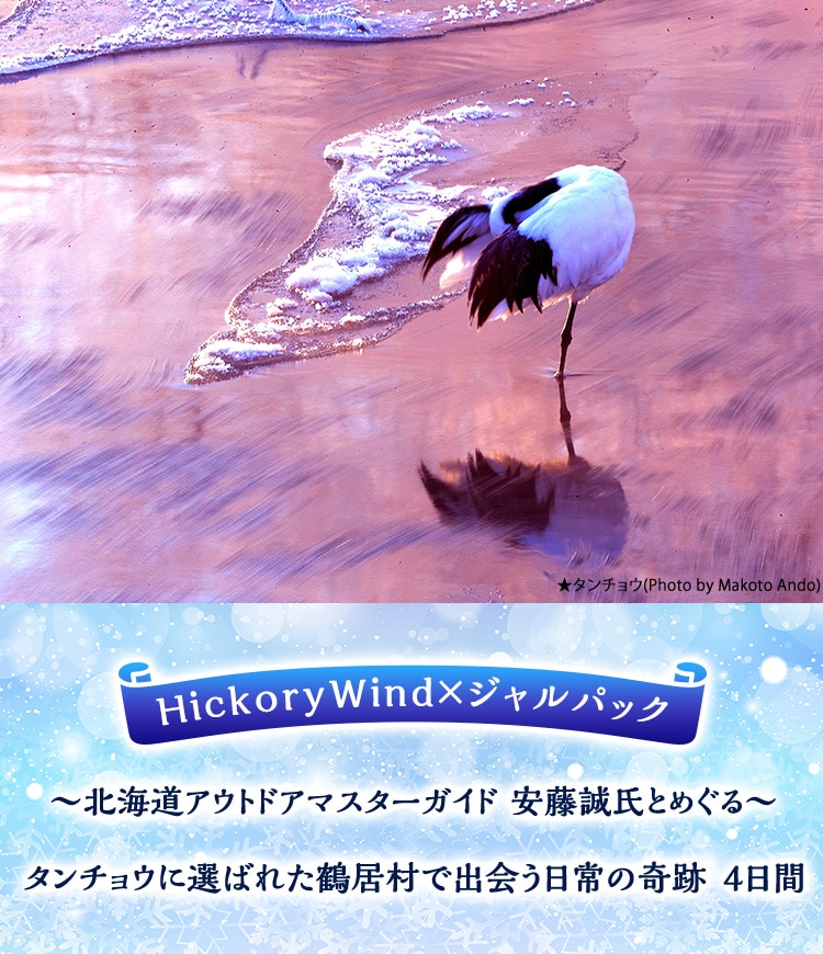 HickoryWind×ジャルパック ～北海道アウトドアマスターガイド 安藤誠氏とめぐる～ タンチョウに選ばれた鶴居村で出会う日常の奇跡　4日間