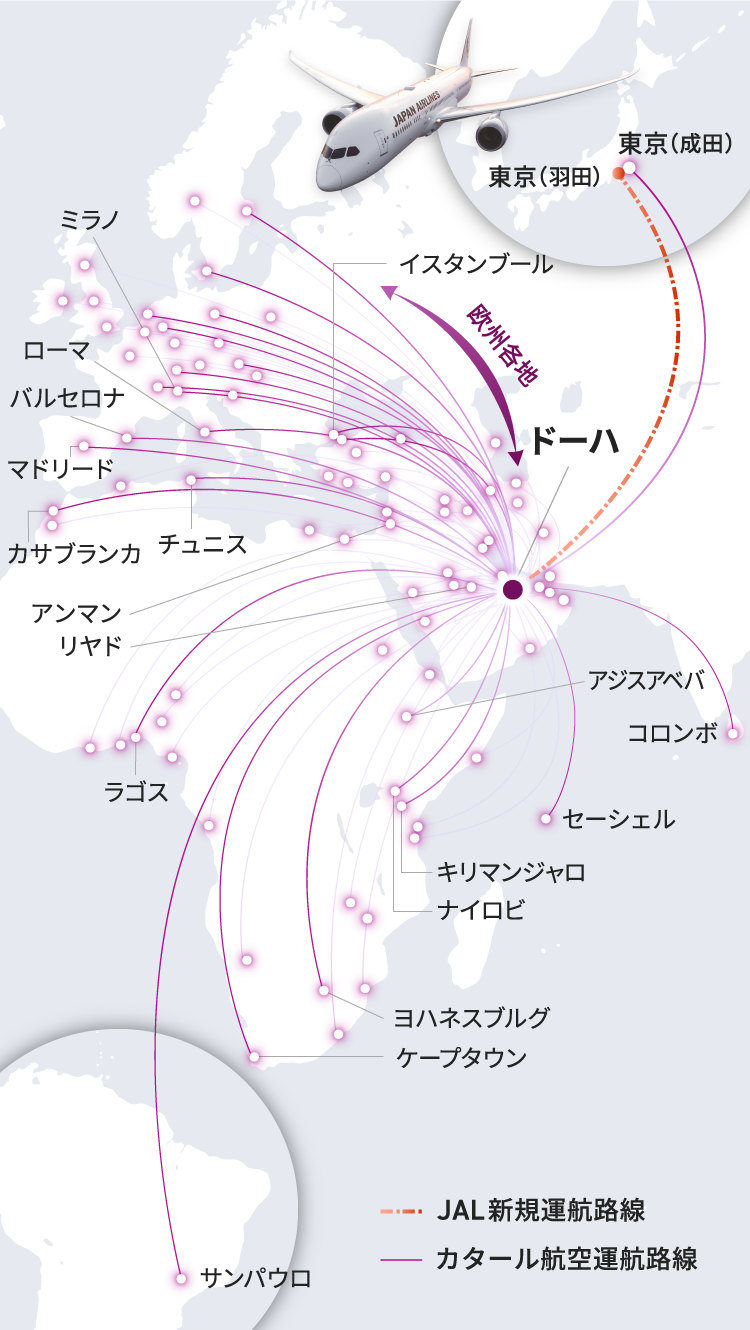 JAL | 東京（羽田）－ドーハ直行便、新規就航！