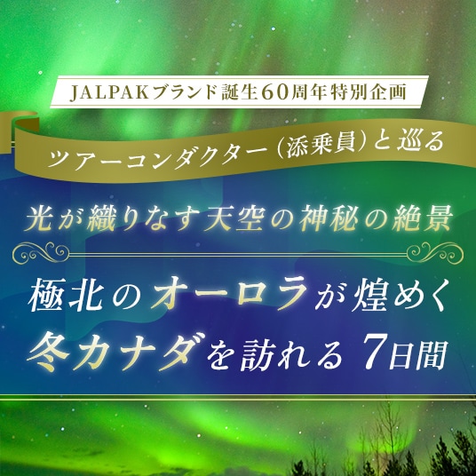 JALPAKブランド誕生60周年特別企画 ツアーコンダクター（添乗員）と巡る 光が織りなす天空の神秘の絶景 極北のオーロラが煌めく 冬カナダを訪れる 7日間